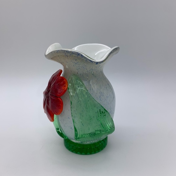 CELEBRATIONS Vtg. Handcrafted Seed Glass Speckled Vase 6” With 3-D Poppy Flower - Picture 6 of 12